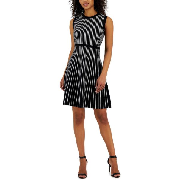 Anne Klein Womens Striped Knee Length Midi Dress