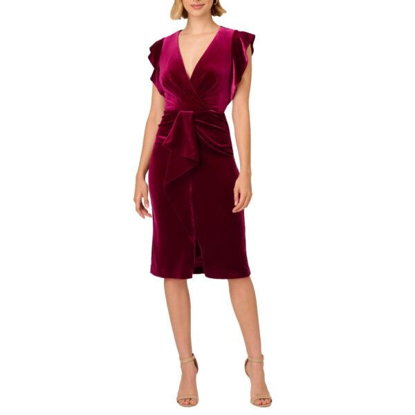 Adrianna Papell Womens Velvet Surplice Midi Dress