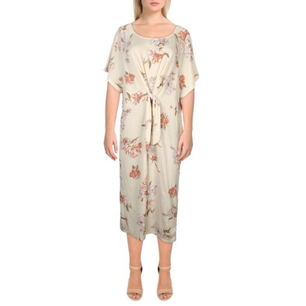 Angels Womens Plus Floral Print Knot-Front Midi Dress