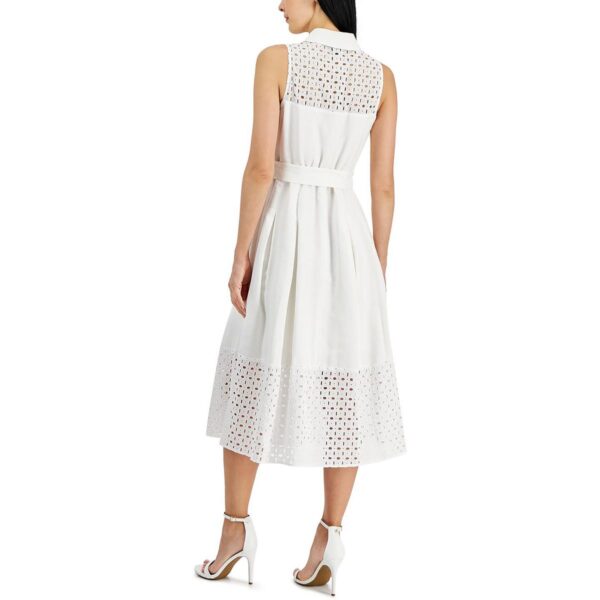 Anne Klein Womens Linen Blend Eyelet Midi Dress - Image 2